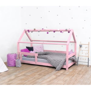 Růžová dětská postel s bočnicí ze smrkového dřeva Benlemi Tery, 90 x 180 cm