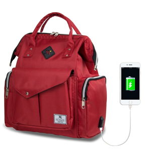 Červený batoh pro maminky s USB portem My Valice HAPPY MOM Baby Care Backpack
