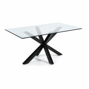 Jídelní stůl se skleněnou deskou La Forma s černým podnožím, 160 x 90 cm