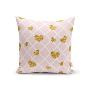Povlak na polštář Minimalist Cushion Covers Golden Hearts Pink Cubes, 45 x 45 cm