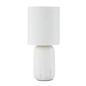 Bílá stolní lampa z keramiky a tkaniny Trio Clay, výška 35 cm