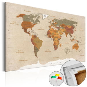 Nástěnka s mapou světa Bimago Beige Chic, 90 x 60 cm