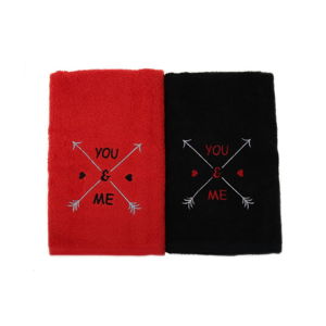Sada 2 černo-červených bavlněných ručníků You & Me, 50 x 90 cm