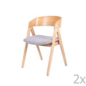 Sada 2 jídelních židlí z kaučukovníkového dřeva s šedým podsedákem sømcasa Rina