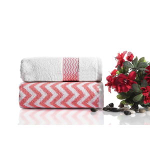 Sada 2 bavlněných růžovo-bílých ručníků Ladik Ella, 50 x 90 cm