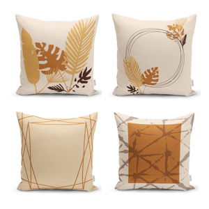 Sada 4 povlaků na polštáře Minimalist Cushion Covers Pastel Color Leaves, 45 x 45 cm