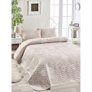 Set přehozu přes postel a 2 povlaků na polštář s příměsí bavlny Mijolnir Kralice Pink, 200 x 220 cm