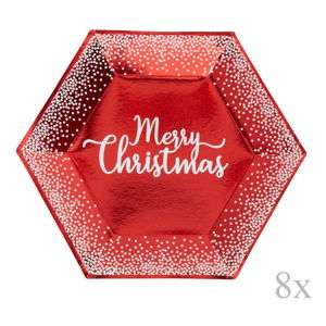 Sada 8 červených vánočních papírových tácků Neviti Merry Christmas Red & White Dots, ⌀ 27 cm