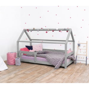 Šedá dětská postel s bočnicí ze smrkového dřeva Benlemi Tery, 90 x 160 cm
