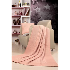 Set světle růžového přehozu a polštáře Kate Louise Tricot Blanket Set Sultan