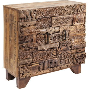 Hnědá dřevěná komoda se skříňkami Kare Design Shanti Surprise Puzzle, 90 x 90 cm