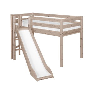 Hnědá středně vysoká dětská postel z borovicového dřeva se skluzavkou Flexa Classic, 90 x 200 cm