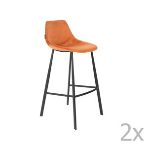 Sada 2 oranžových barových židlí se sametovým potahem Dutchbone, výška 106 cm