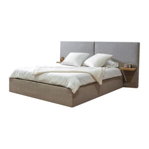 Světle šedá čalouněná dvoulůžková postel s úložným prostorem s roštem 160x200 cm Blandine – Bobochic Paris