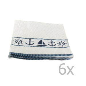 Sada 6 bílo-modrých ručníků Marina, 30 x 50 cm