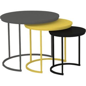 Tempo Kondela Set tří příručních stolků RONEL - šedá / žlutá / černá