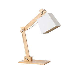 Bílá stolní lampa s dřevěnou konstrukcí SULION Erasmo
