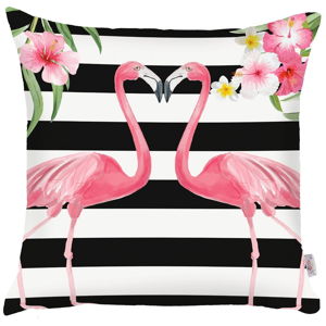 Černobílý povlak na polštář Apolena Lovely Flamingos, 43 x 43 cm