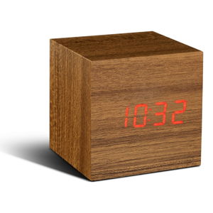 Světle hnědý budík s červeným LED displejem Gingko Cube Click Clock