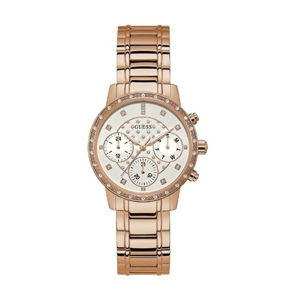 Dámské hodinky v růžovozlaté barvě s páskem z nerezové oceli Guess W1022L3