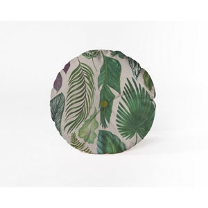 Kulatý dekorativní polštář se sametovým potahem Velvet Atelier Leaves, ⌀ 45 cm
