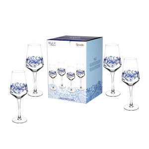 Sada 4 bílomodrých skleněných sklenic na víno Spode Blue Italian, 450 ml