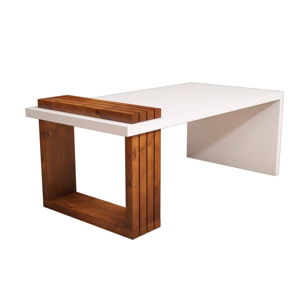 Bílý konferenční stolek s detaily v dekoru ořechového dřeva Muzzo Lago