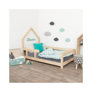 Přírodní dětská postel domeček s levou bočnicí Benlemi Lucky, 90 x 160 cm