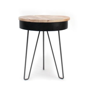 Černý odkládací stolek s dřevěnou deskou LABEL51 Saria