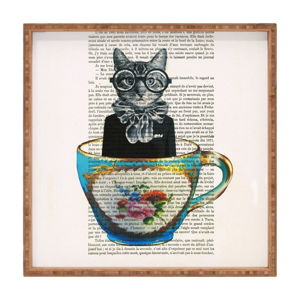 Dřevěný dekorativní servírovací tác Cat In Mug, 40 x 40 cm