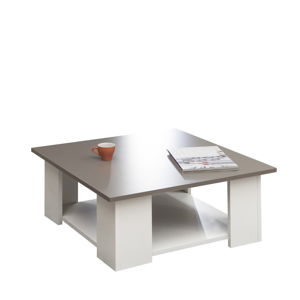 Bílý konferenční stolek s šedobéžovou deskou TemaHome Square, 67 x 67 cm