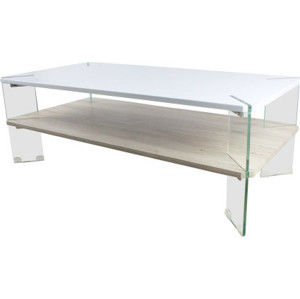 Tempo Kondela Konferenční stolek MABILO - HG bílá s leskem / vzor dřevo + kupón KONDELA10 na okamžitou slevu 3% (kupón uplatníte v košíku)