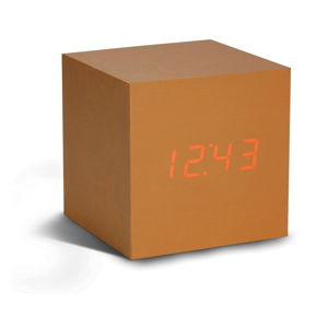 Oranžový budík s červeným LED displejem Gingko Cube Click Clock