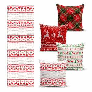 Sada 4 vánočních povlaků na polštář a běhounu na stůl Minimalist Cushion Covers Nordic Knit