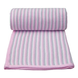 Růžovo-bílá pletená dětská deka s podílem bavlny T-TOMI Spring, 80 x 100 cm