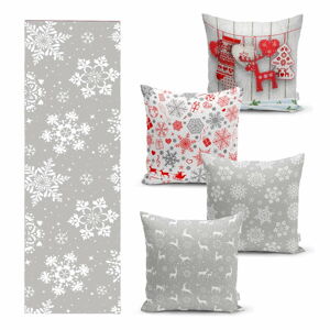 Sada 4 vánočních povlaků na polštář a běhounu na stůl Minimalist Cushion Covers Snowflakes