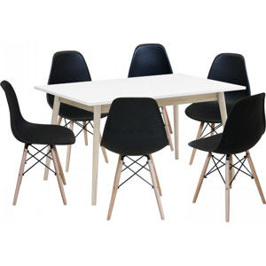 Idea Jídelní stůl NATURE + 6 židlí UNO černé