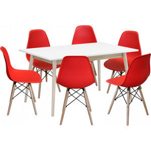 Idea Jídelní stůl NATURE + 6 židlí UNO červené