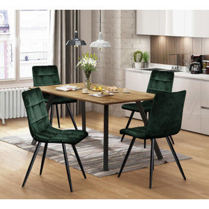 Idea Jídelní stůl BERGEN dub + 4 židle BERGEN zelený samet