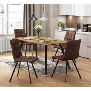 Idea Jídelní stůl BERGEN dub + 4 židle BERGEN hnědé mikrovlákno