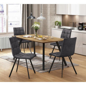 Idea Jídelní stůl BERGEN dub + 4 židle BERGEN šedé mikrovlákno