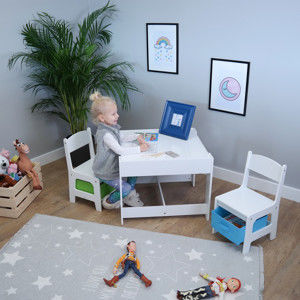Forclaire Ourbaby dětský stůl s židlemi s modrým a zeleným boxem