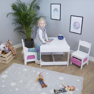 Forclaire Ourbaby dětský stůl s židlemi s růžovými boxy
