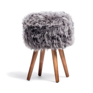 Stolička se šedým sedákem z ovčí kožešiny Native Natural, ⌀ 30 cm