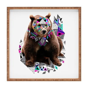 Dřevěný dekorativní servírovací tác Bear, 40 x 40 cm