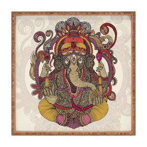 Dřevěný dekorativní servírovací tác Ganesha, 40 x 40 cm