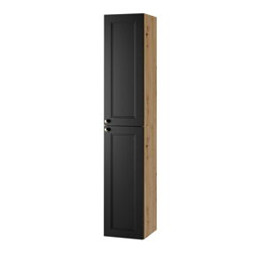 Vysoká závěsná koupelnová skříňka v dekoru dubu v černo-přírodní barvě 30x160 cm Royal – STOLKAR