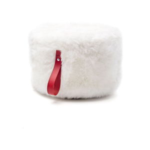 Bílý puf z ovčí kožešiny s červeným detailem Royal Dream, Ø 60 cm