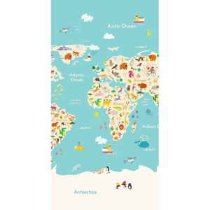 Plážová osuška s potiskem Good Morning Worldmap, 150 x 75 cm