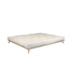 Dvoulůžková postel z borovicového dřeva s matrací Karup Design Senza Double Latex Natural Clear/Natural, 160 x 200 cm